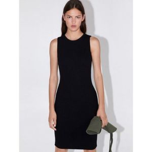 Black Ribbed Bodycon Black Dress